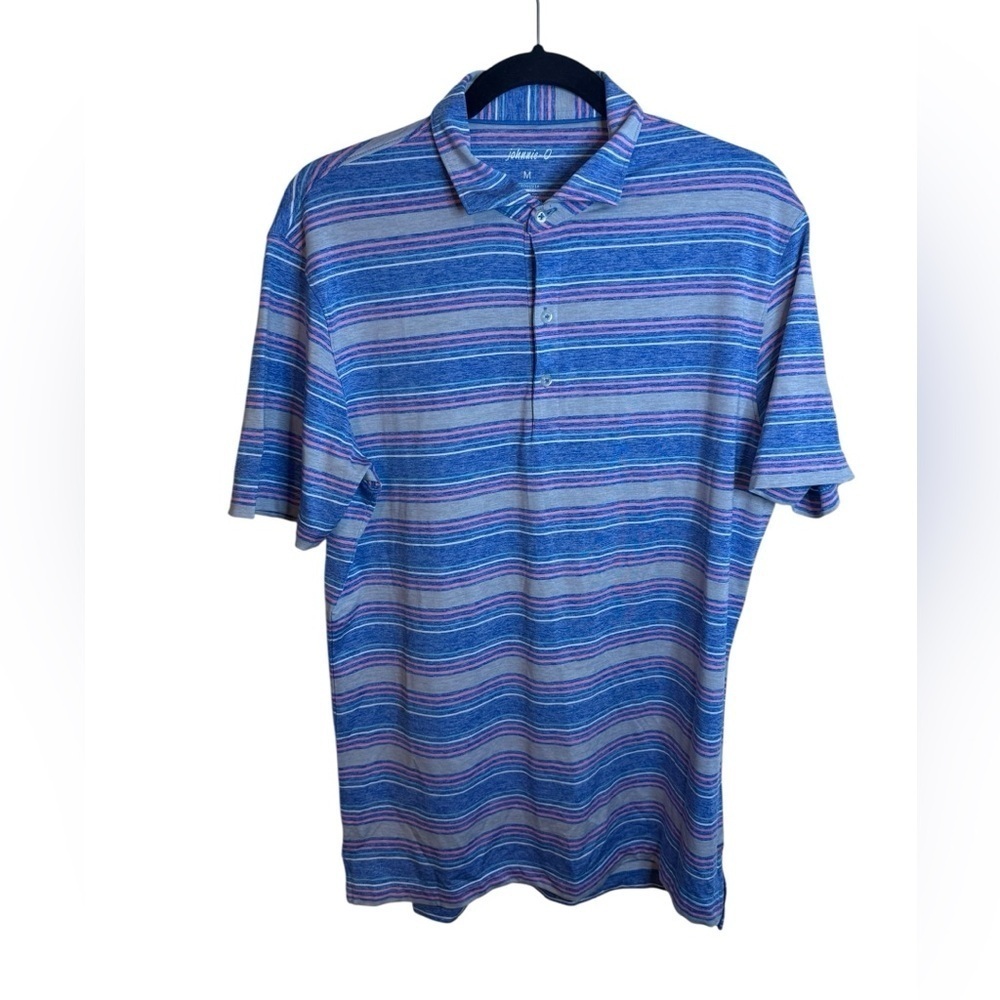 Johnnie-O Blue and Pink Striped Golf Polo